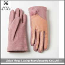 Fashion women dress smart phone leather palm wool glove